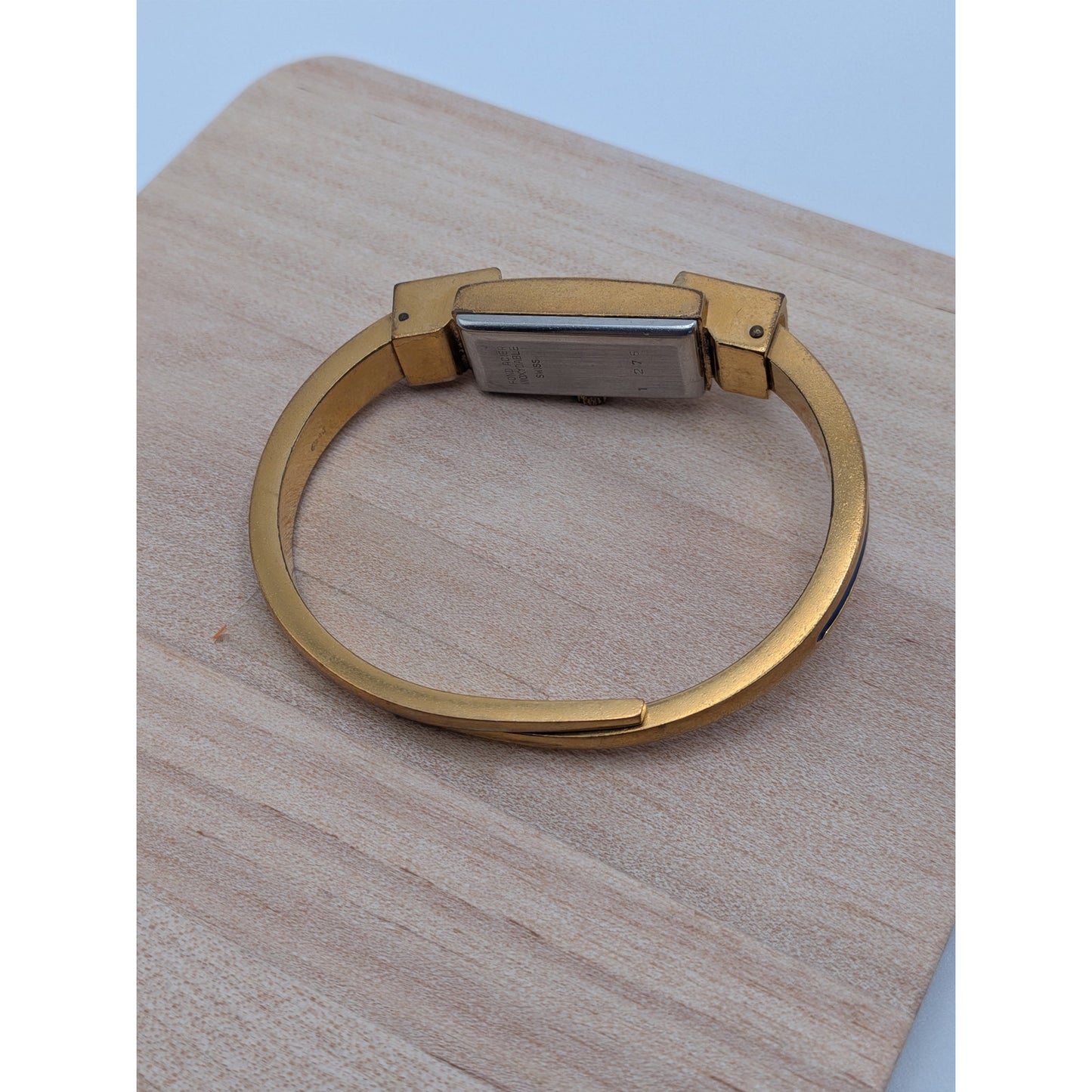 Vintage Chandler Gold Tone Manual Watch Blue Enamel Fleur De Lis Accents