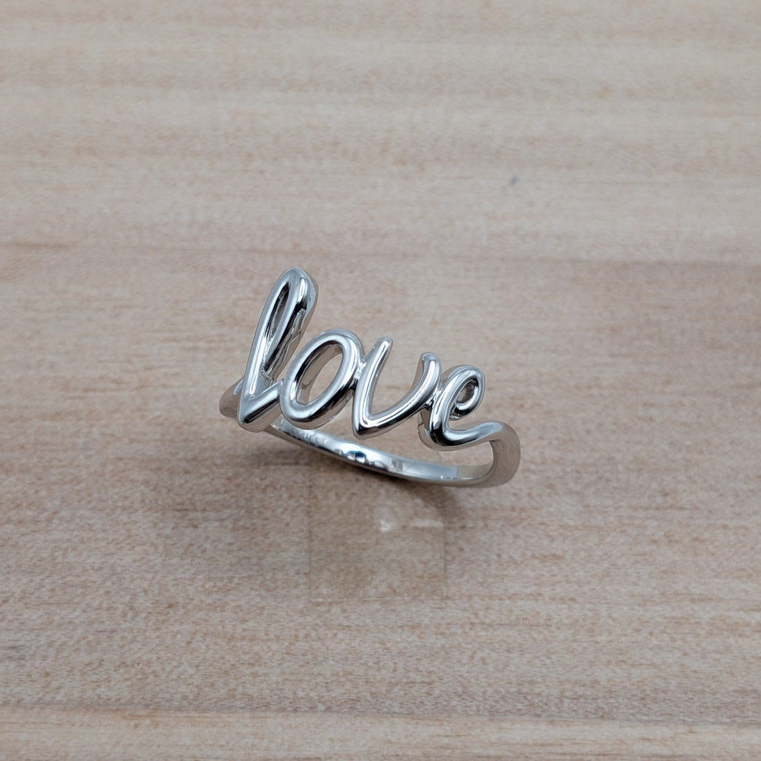 Estate 14k White Gold "Love" Cursive Script Ring Size 7