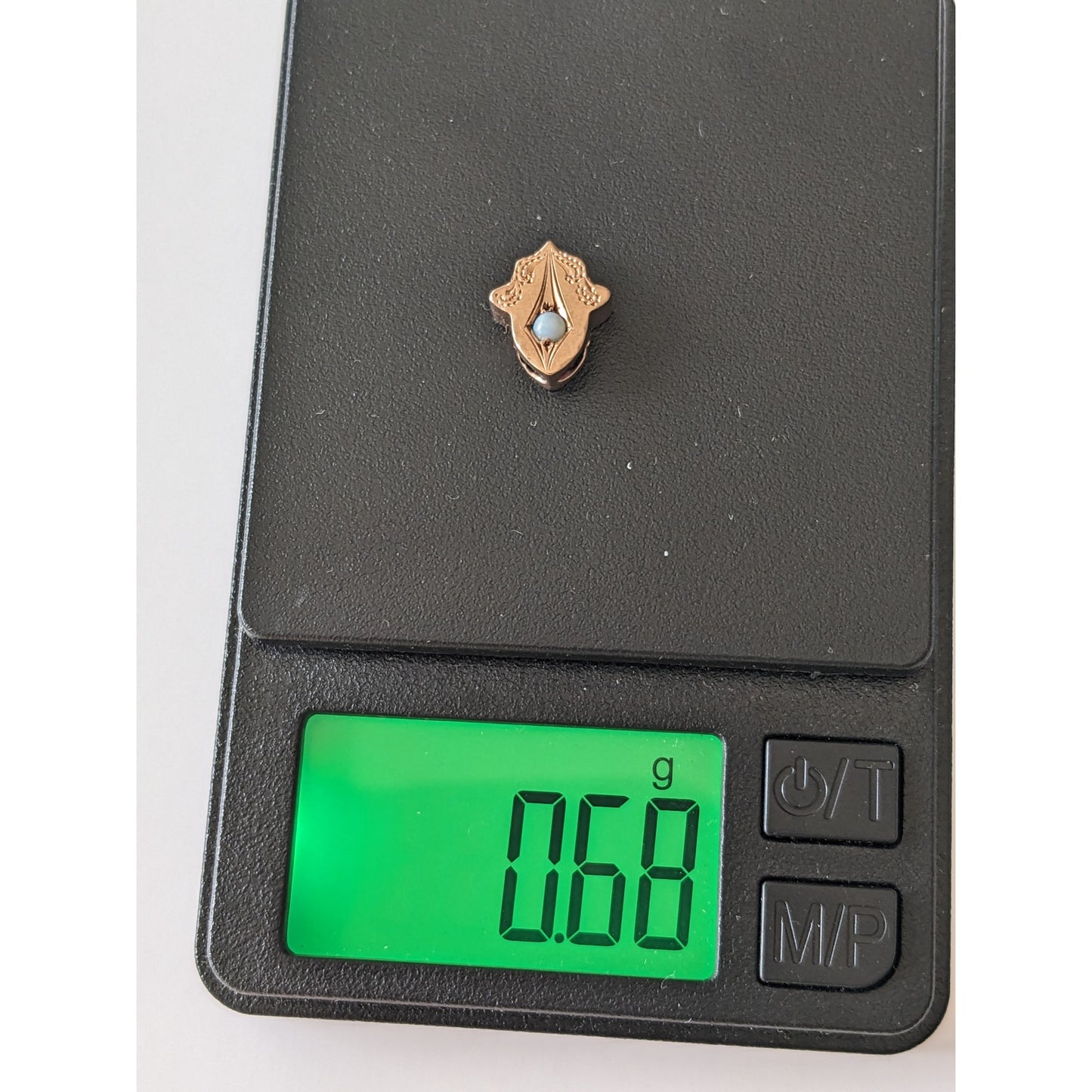 Vintage Unmarked 10k Gold Dainty Slider Charm with Faux Opal
