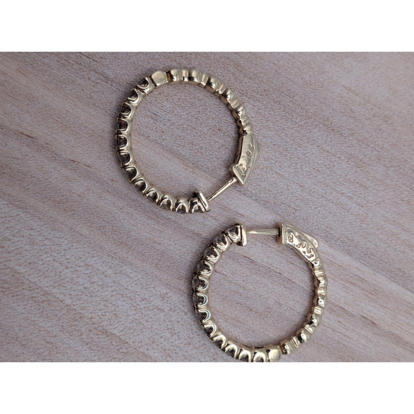 Vintage 14k Yellow Gold Huggie Hoop Earrings with Round Diamonds