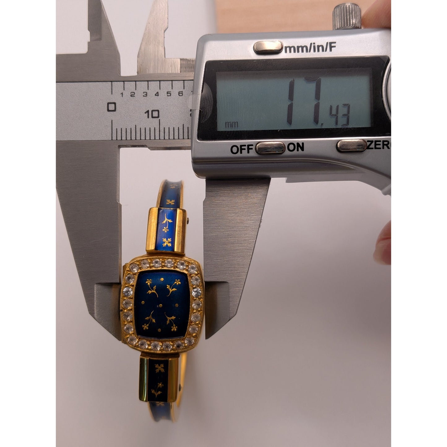 Vintage Chandler Gold Tone Peekaboo Manual Watch Blue Enamel Gold Flowers
