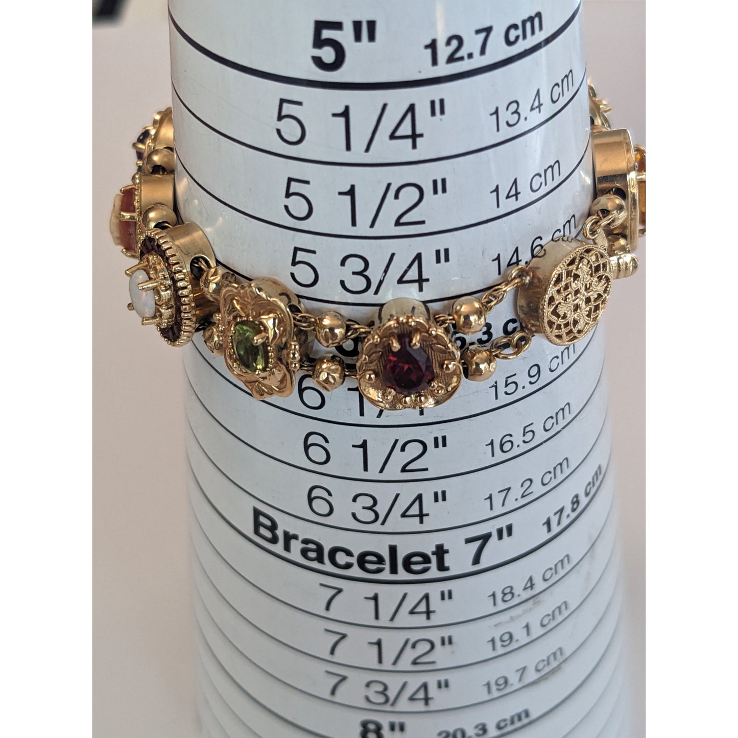 FLAW Vintage 14k Solid Gold Multi-Gemstone Slide Estate Bracelet