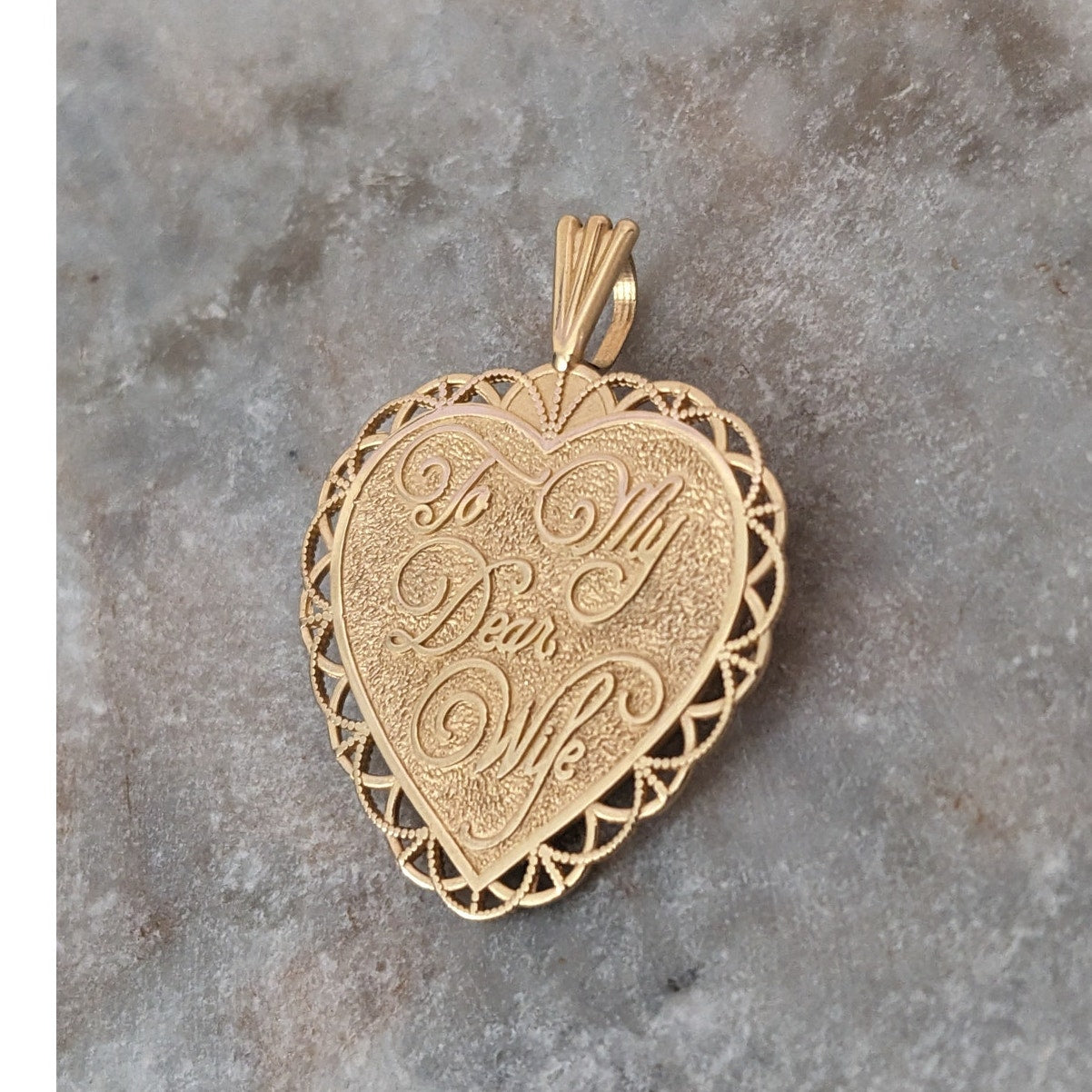 Vintage 14k Gold Heart Pendant "To My Dear Wife" & "With All My Love 4 Ever"