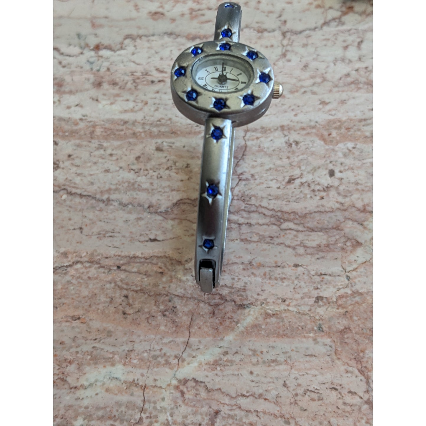 Preowned eee.space Star Watch Silver Tone with Blue Accent Stones