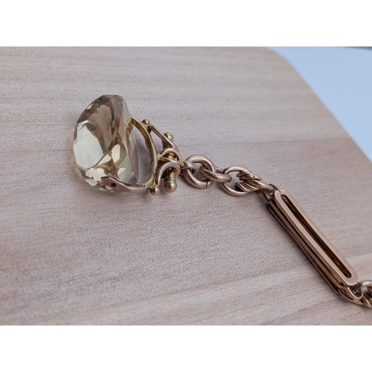 Vintage 9k Gold Pocket Watch Swivel Fob with Rotating Citrine