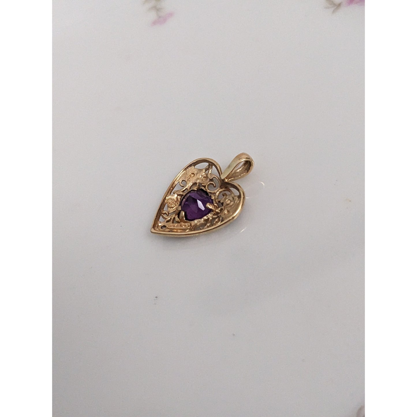 Estate 10k Yellow and White Gold with Filigree Design Heart Pendant