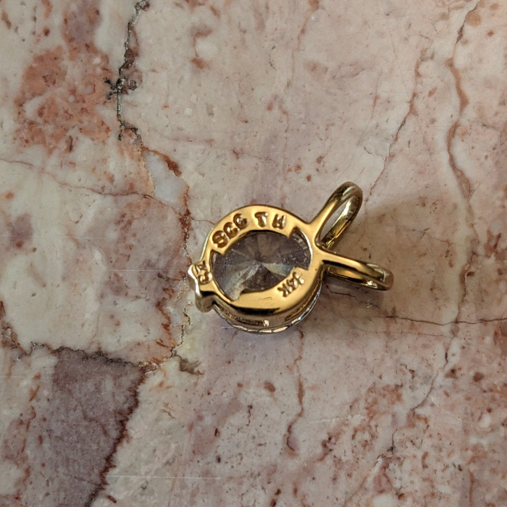 Estate 14k Yellow Gold Tiny White CZ Solitaire Pendant