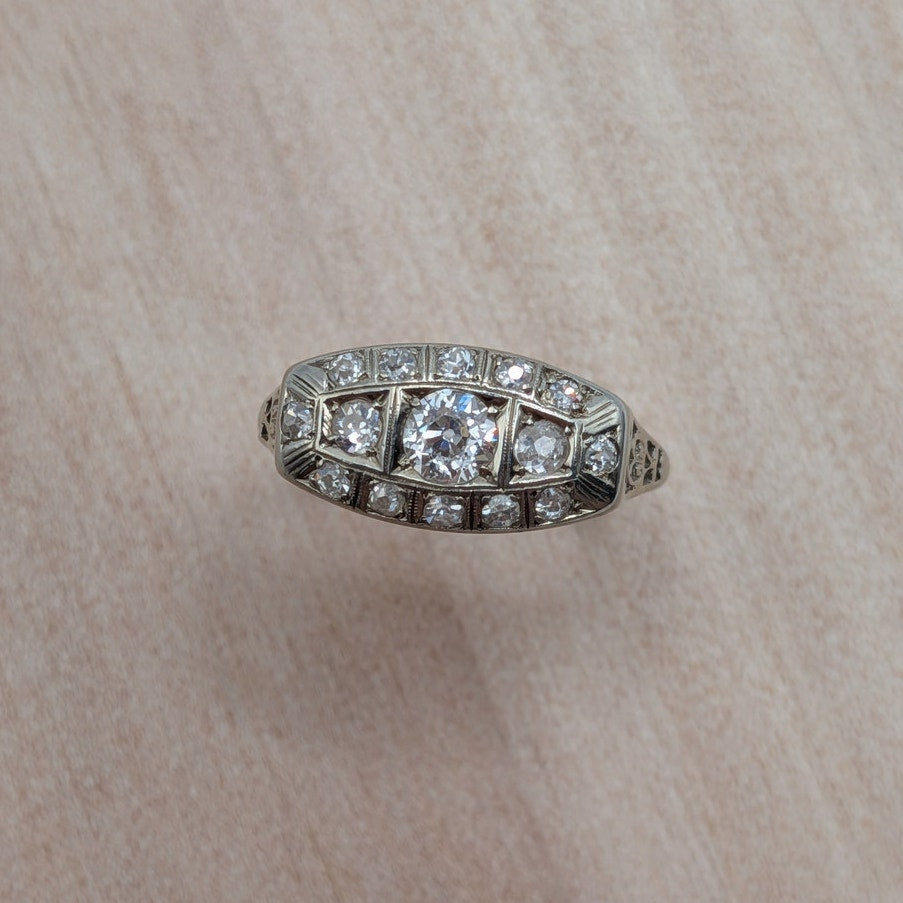 Antique 18k White Gold Cluster Ring Size 5.25 w/ 0.75cttw Diamonds