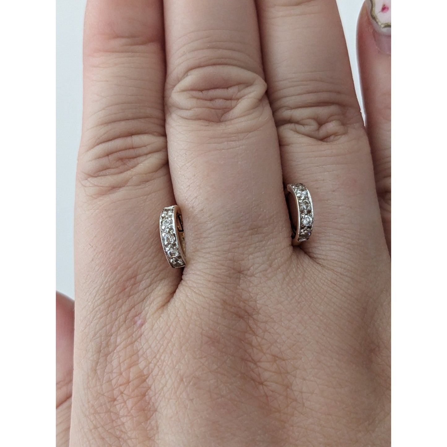 Vintage 14k Yellow Gold Dainty Tiny Hoops with Diamonds Earring