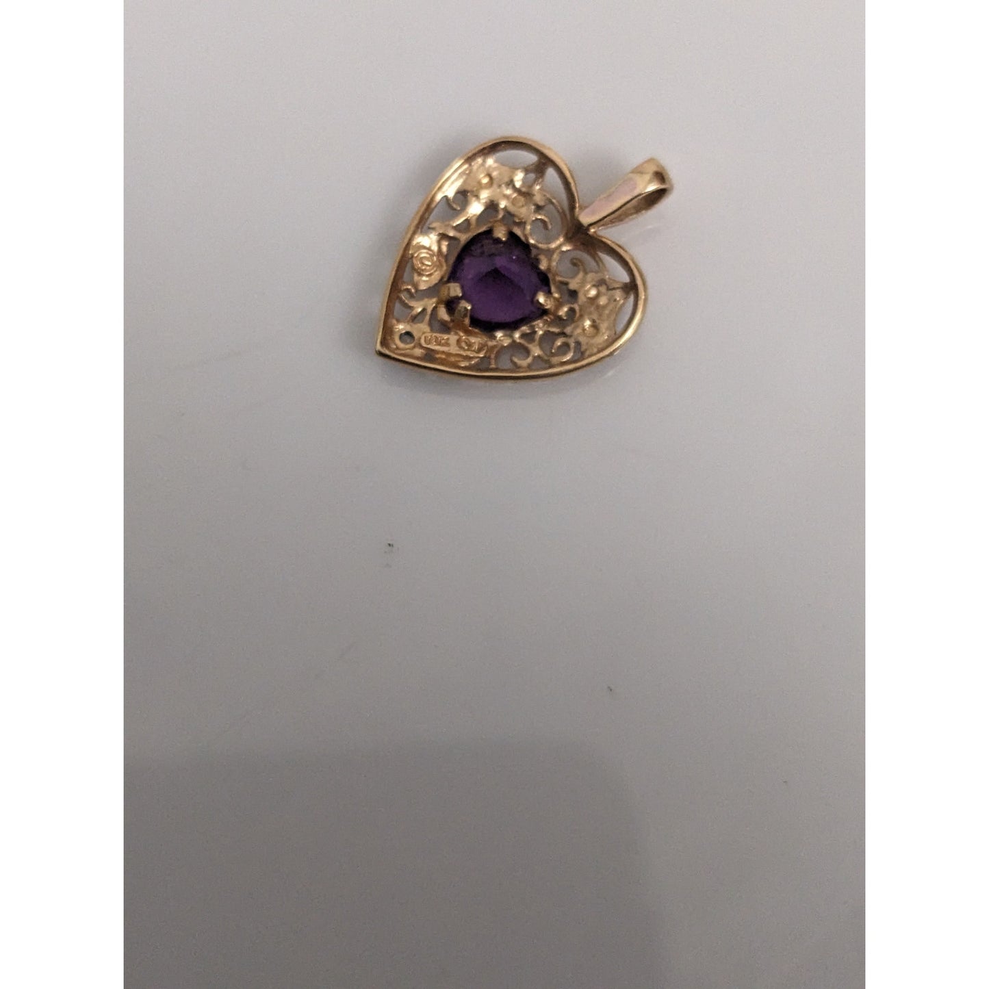 Estate 10k Yellow and White Gold with Filigree Design Heart Pendant