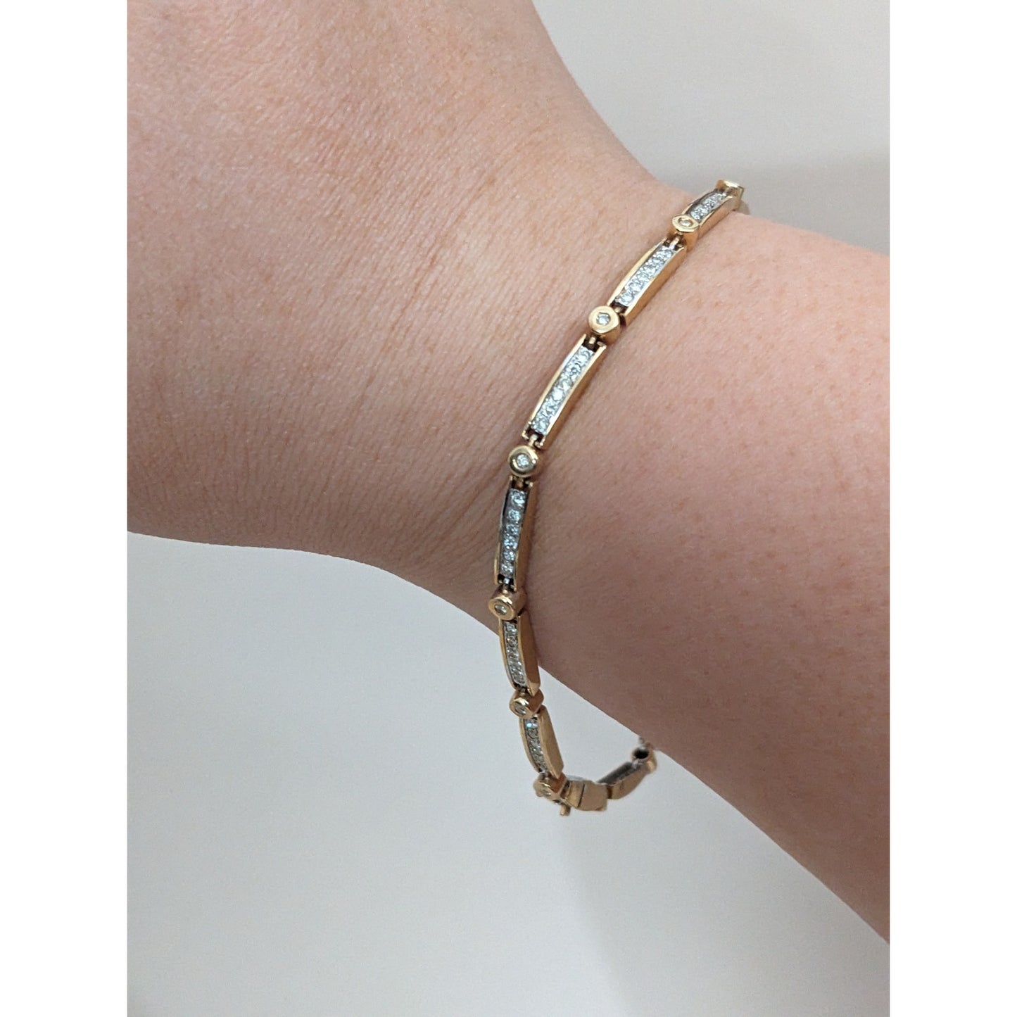 Estate 14k Yellow Gold Light Dainty Diamond Bar Link Bracelet 8 in