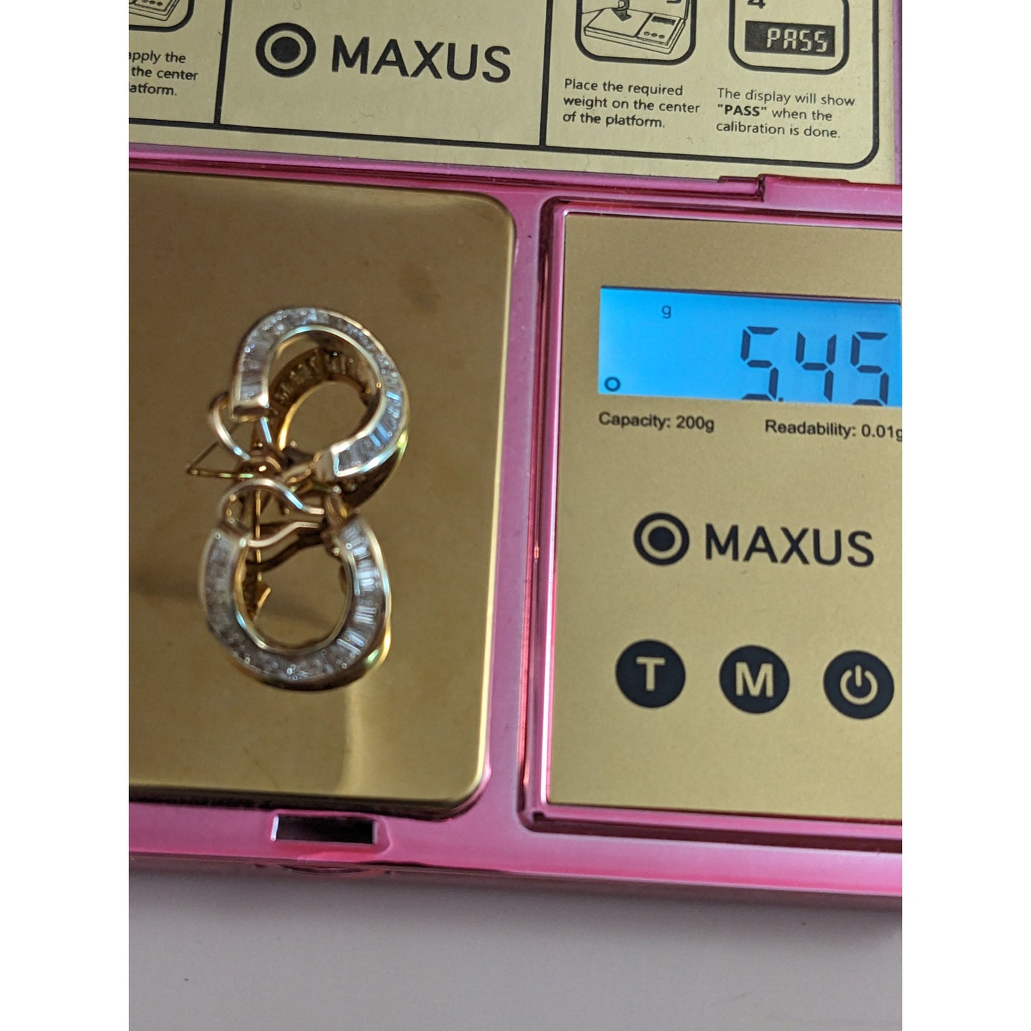 Estate 14k Yellow Gold Baguette Diamonds Omega Backing Earrings