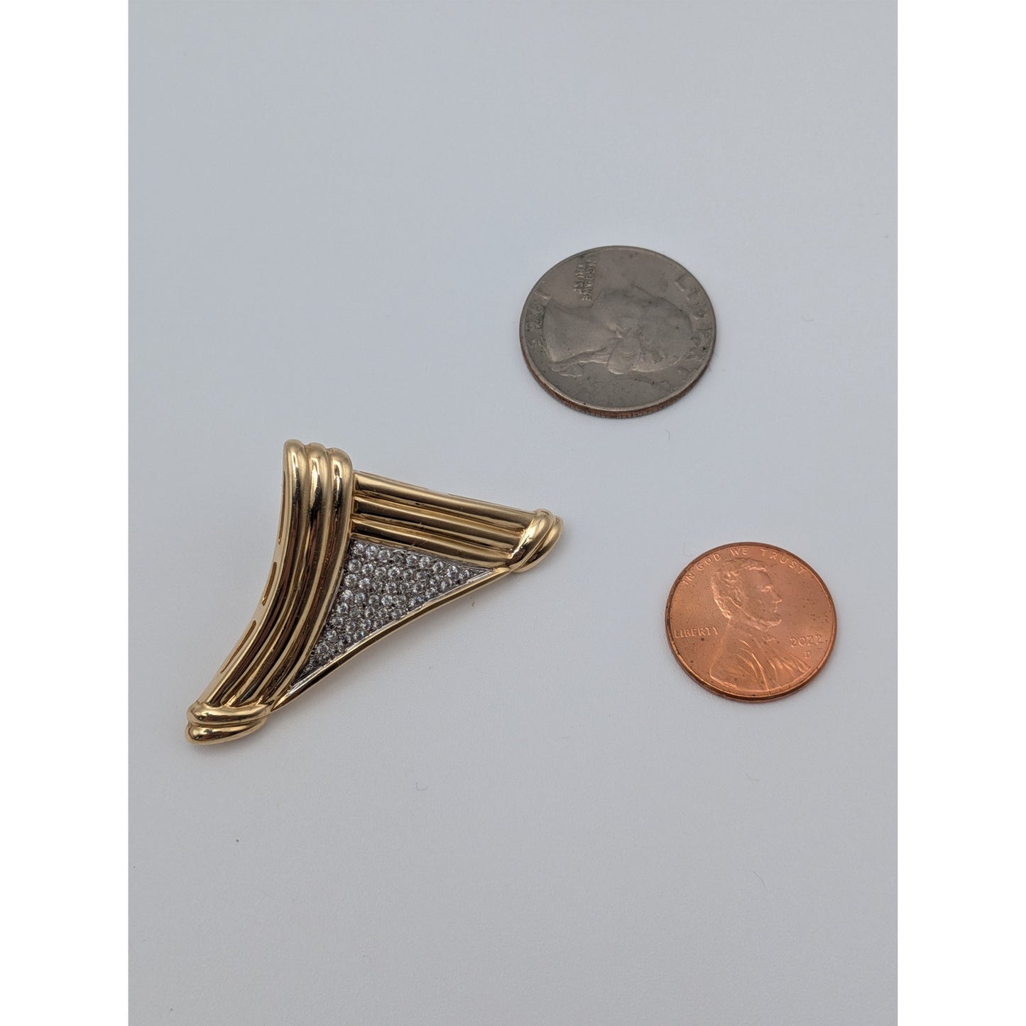 Vintage Unmarked 14k Gold Triangle Slide Pendant with Pave Diamonds