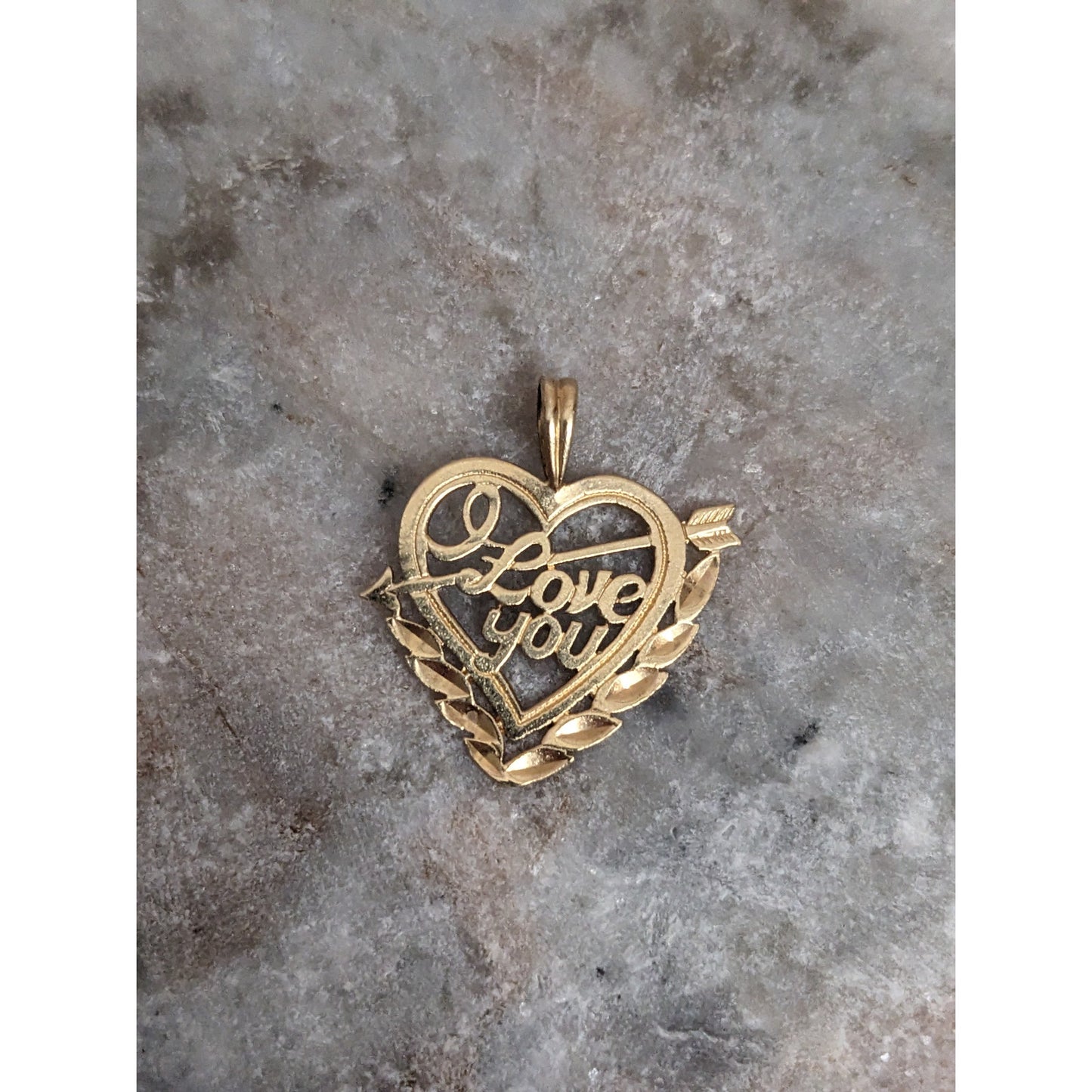 Vintage 14k Yellow Gold "I Love You" Heart Carved Charm Pendant