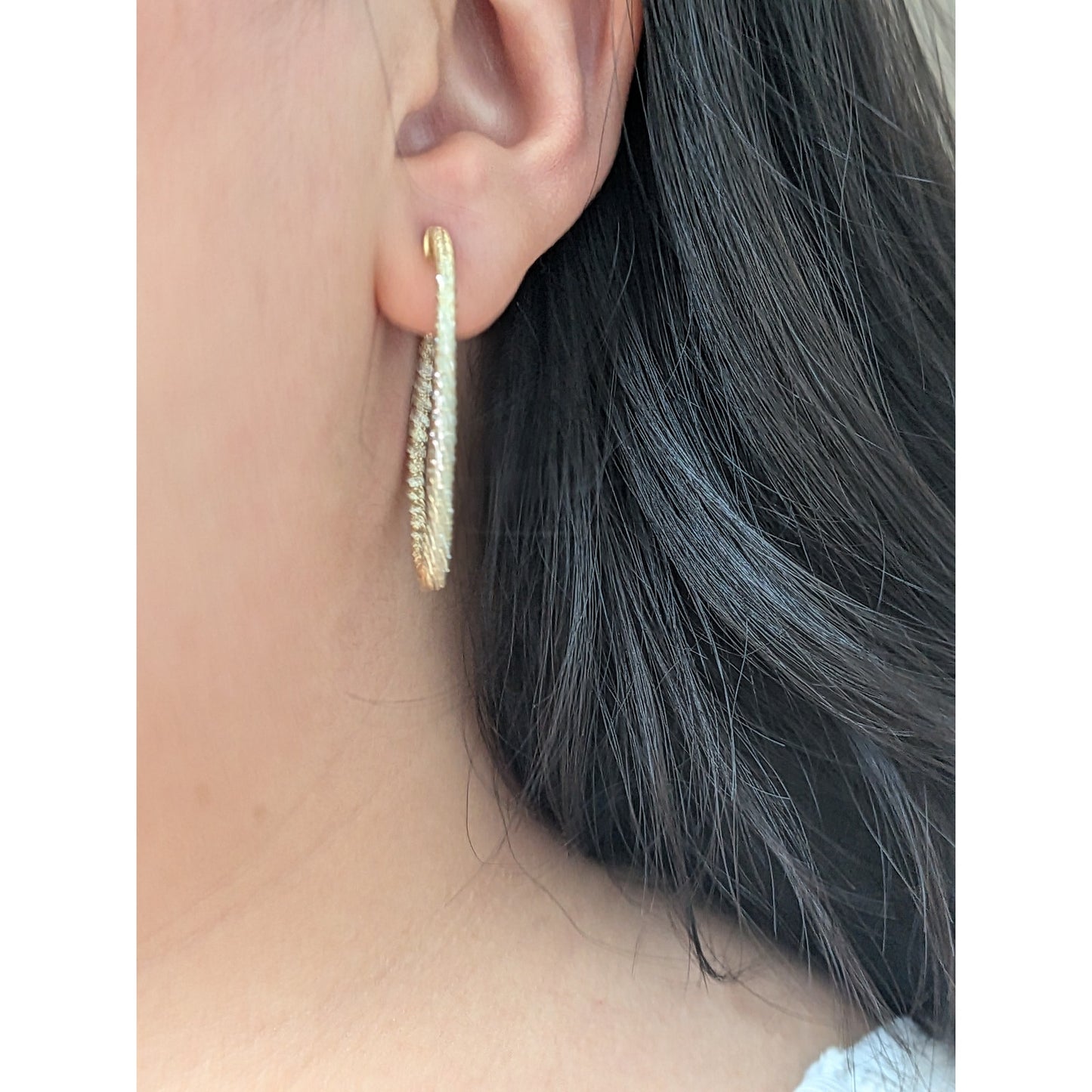 14K Solid Yellow Gold Natural Diamond Hoop Earrings 1.73 CTTW J/SI Round Cut