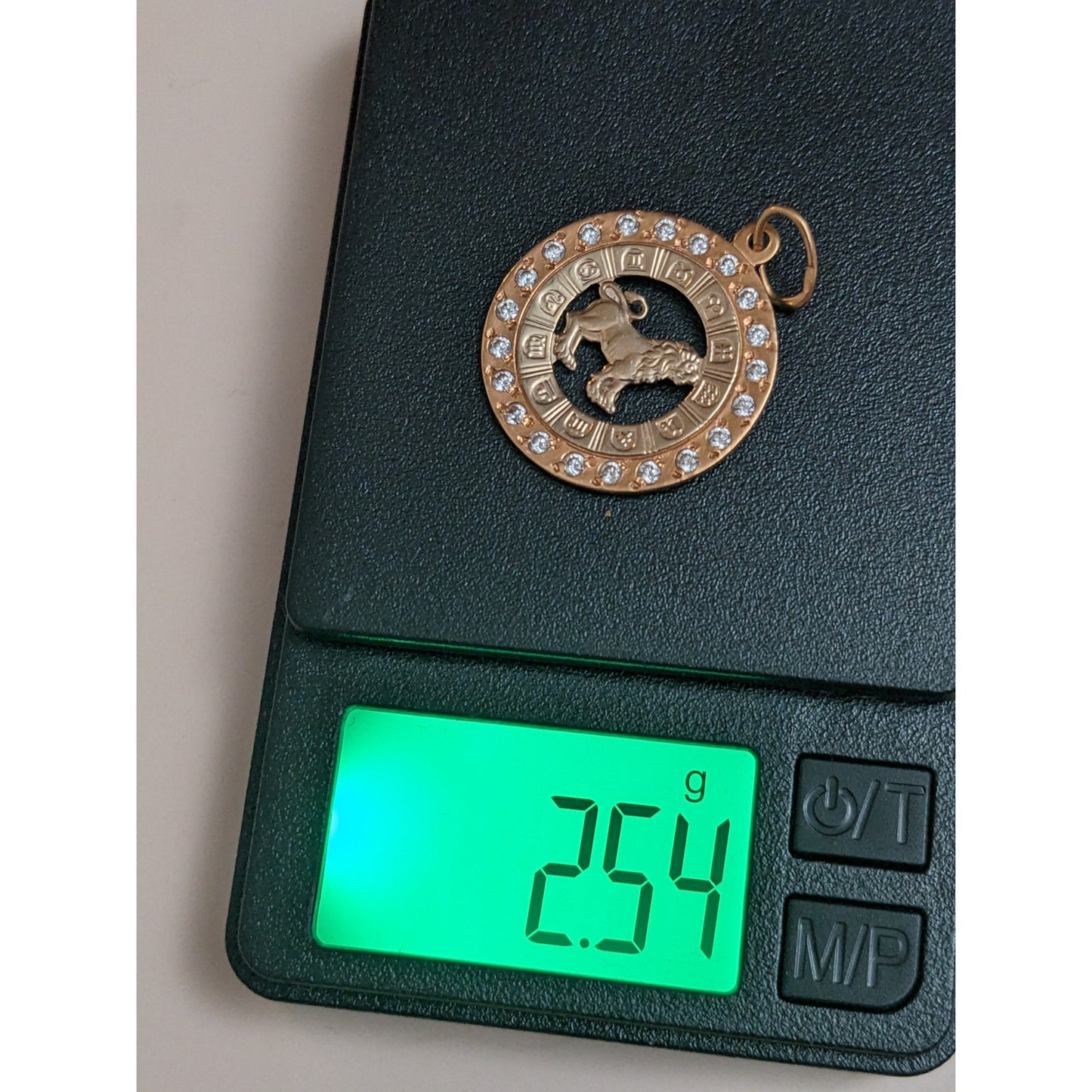 Vintage 14k Rose and Yellow Gold Leo Zodiac Charm Pendant White Stone Accents