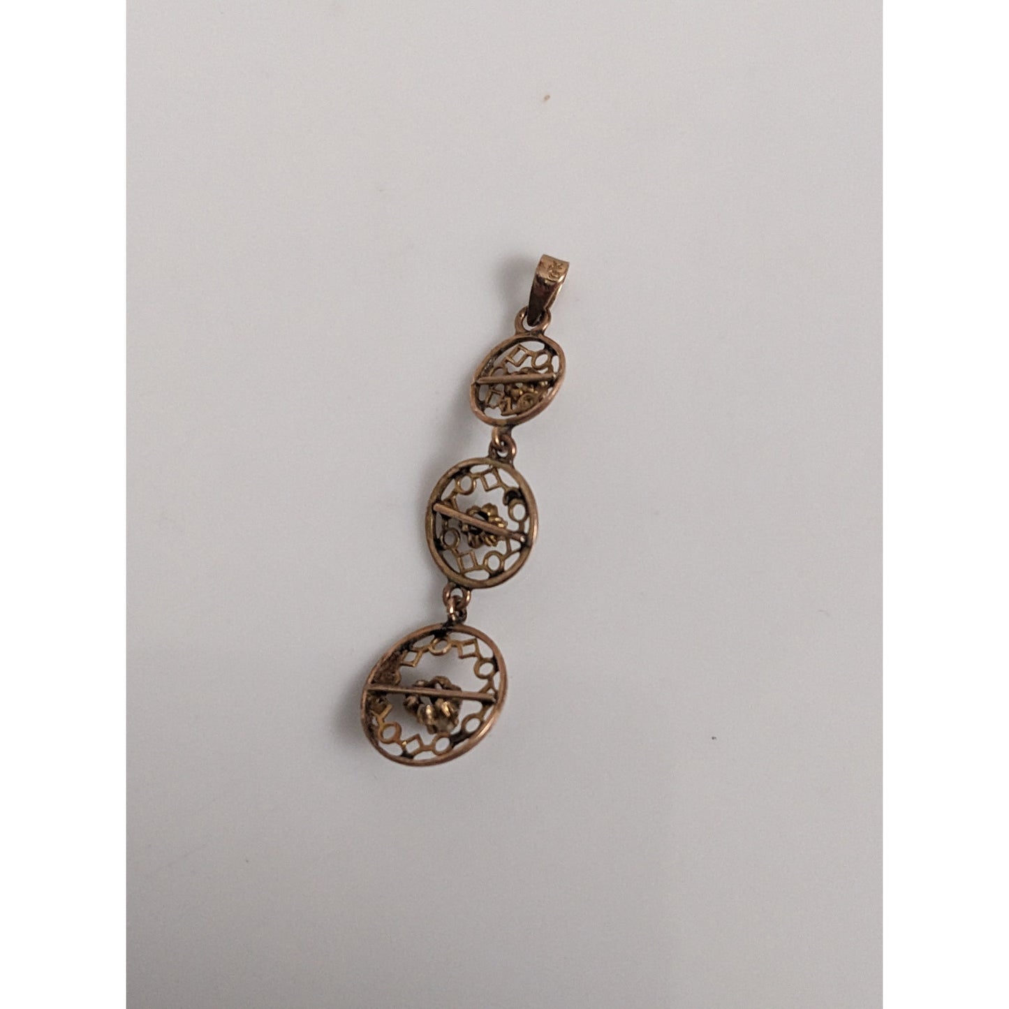 Antique 10k Gold Triple Drop Circular Filigree with Diamond Accent Pendant