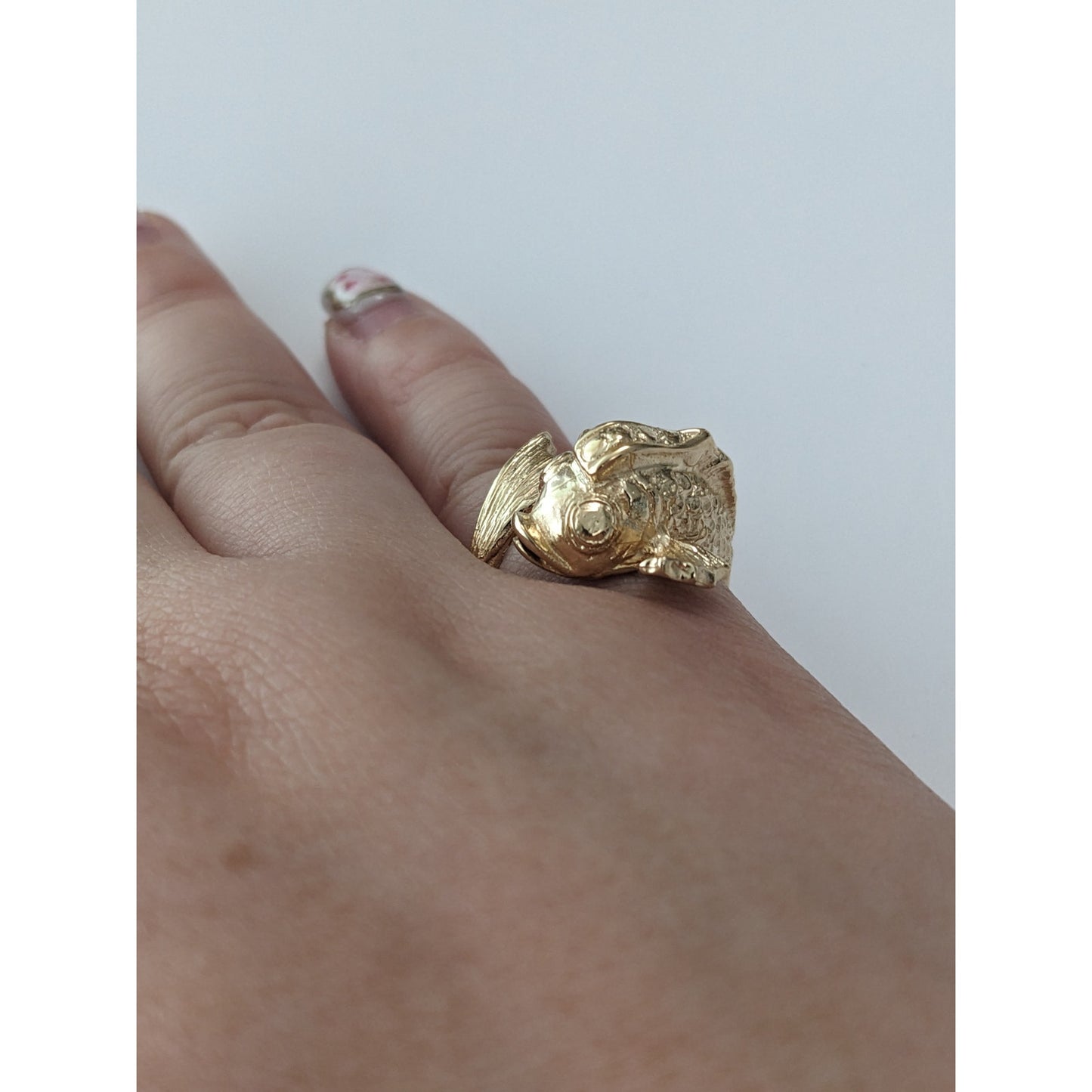 Vintage 14k Yellow Gold Small Koi Fish Bypass Ring Size 6