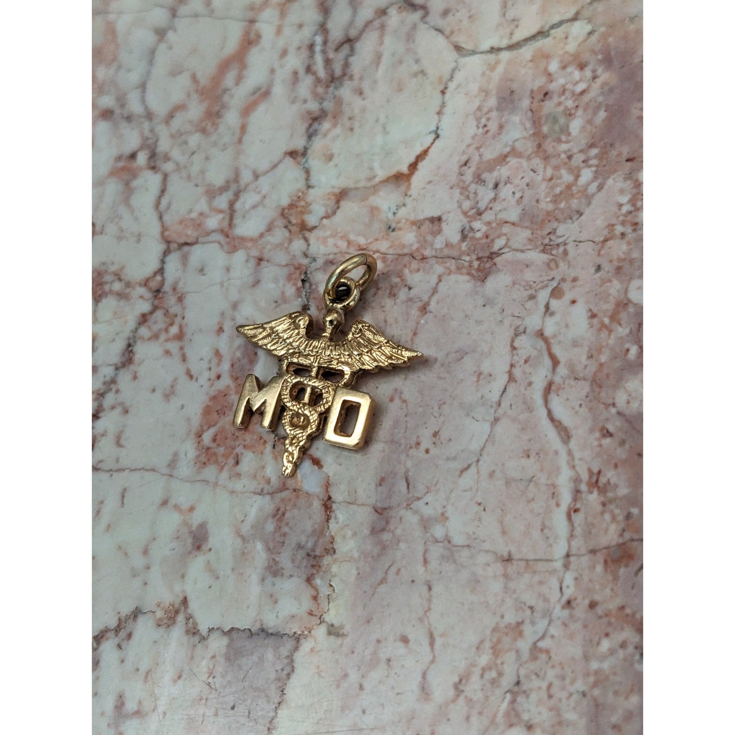 Estate 14k Yellow Gold MD Caduceus Medical Symbol Charm Pendant