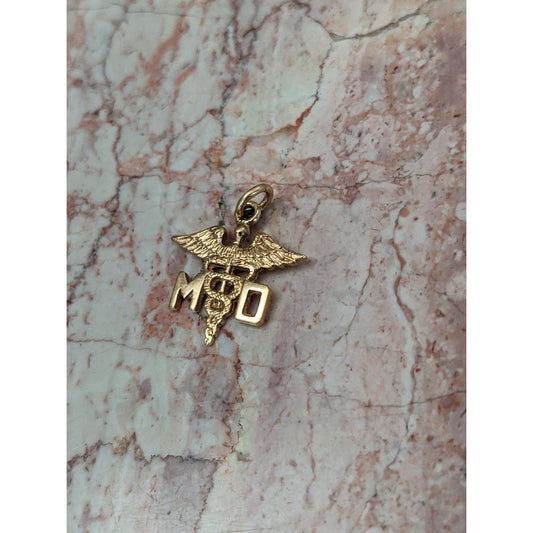 Estate 14k Yellow Gold MD Caduceus Medical Symbol Charm Pendant