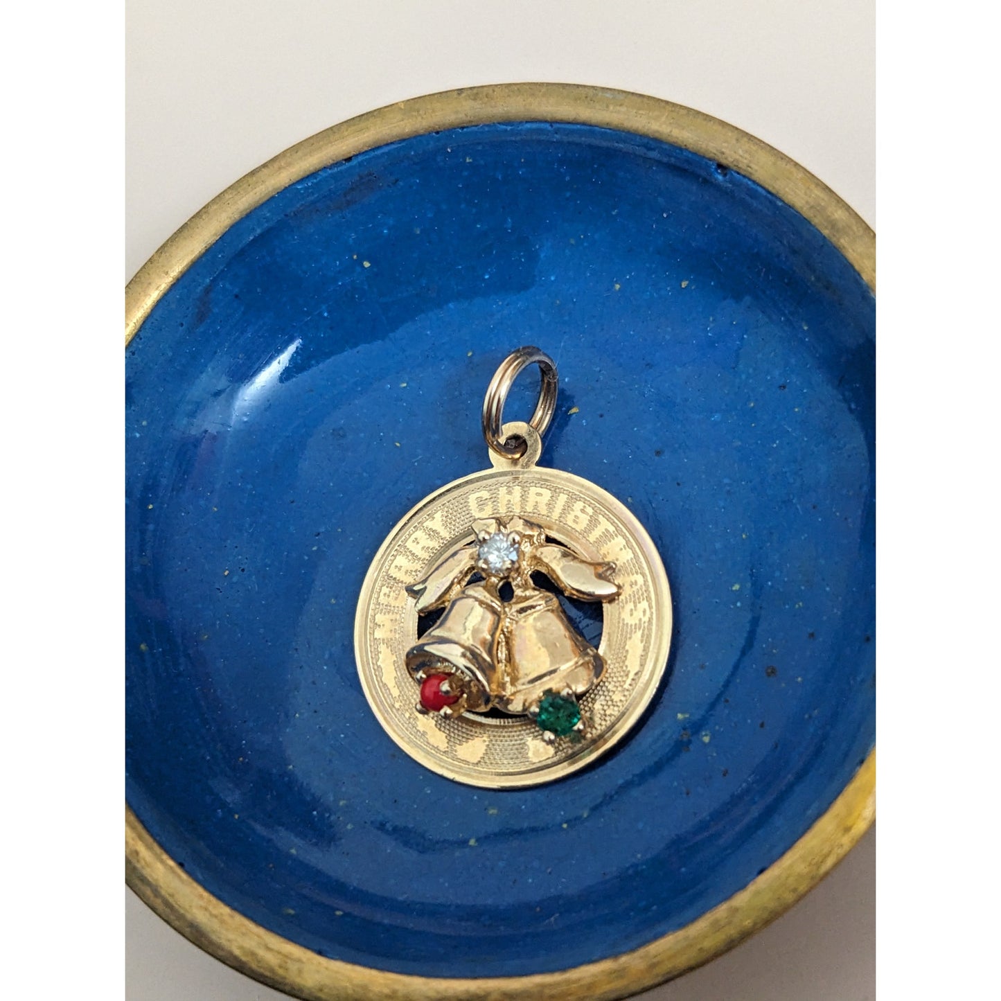 Vintage 14k Yellow Gold Festive Merry Christmas Holiday Bells Pendant