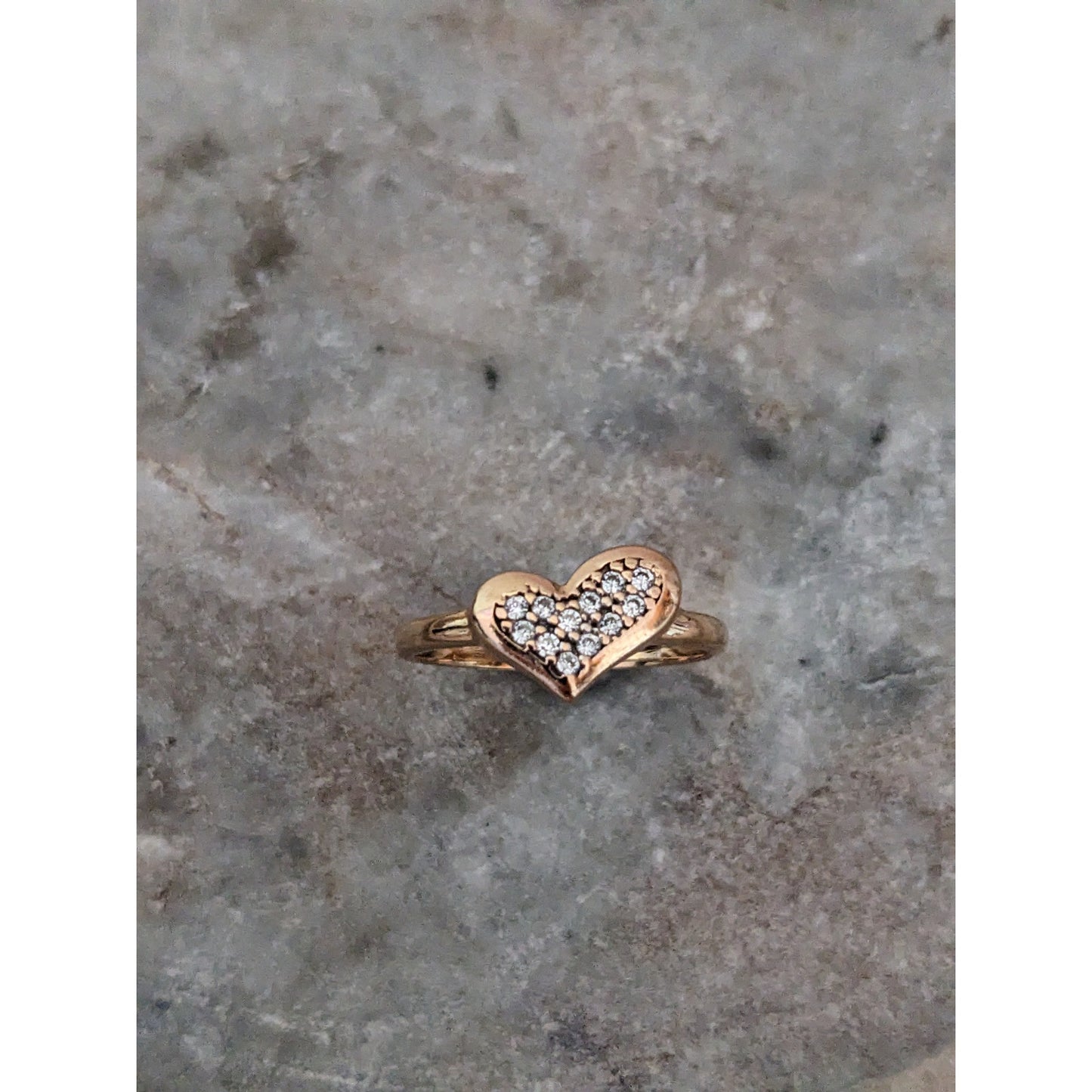 Vintage 14k Rose Gold Heart with White Stone Accents Cluster Ring Size 5.5