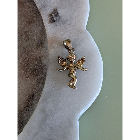Vintage 14k Yellow Gold Small Cherub Angel Pendant Charm