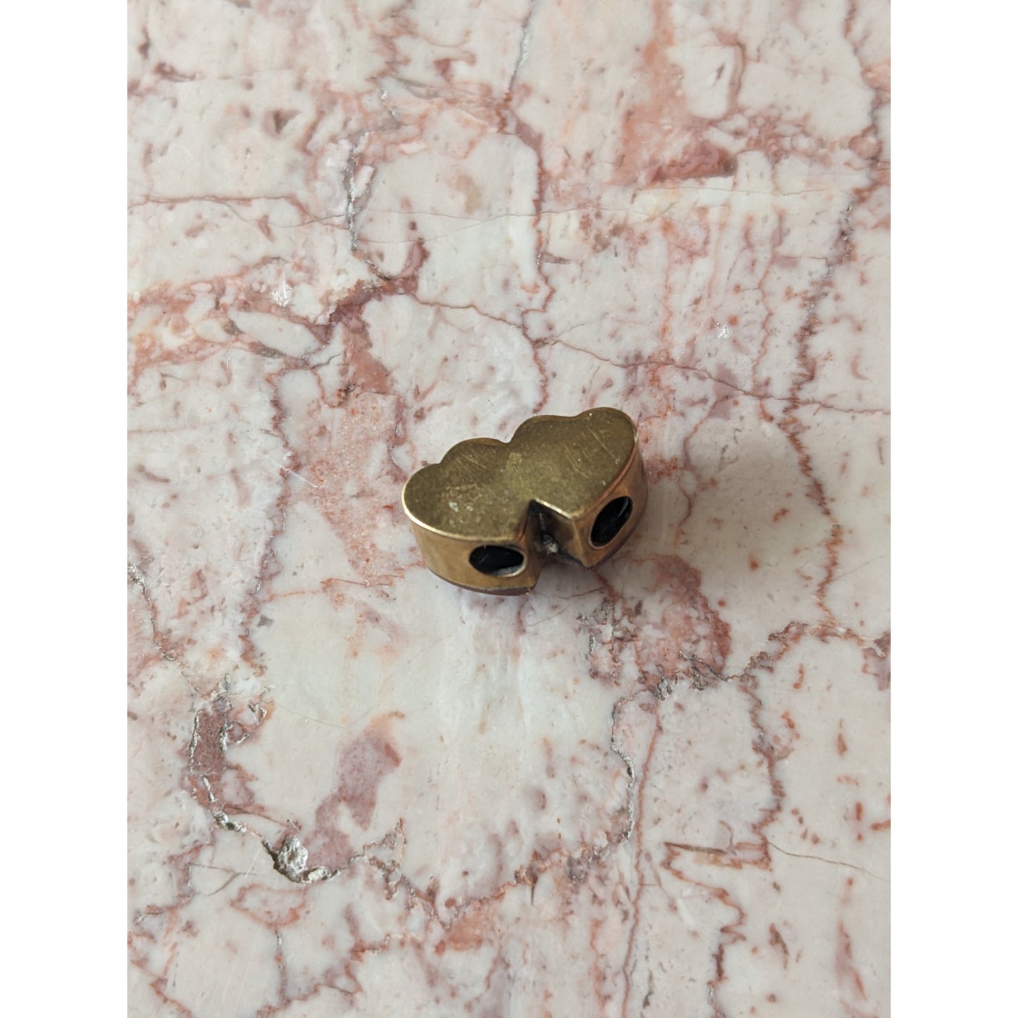 FLAW Vintage Gold Filled Double Heart Shaped Slider Charm White Faux Pearls