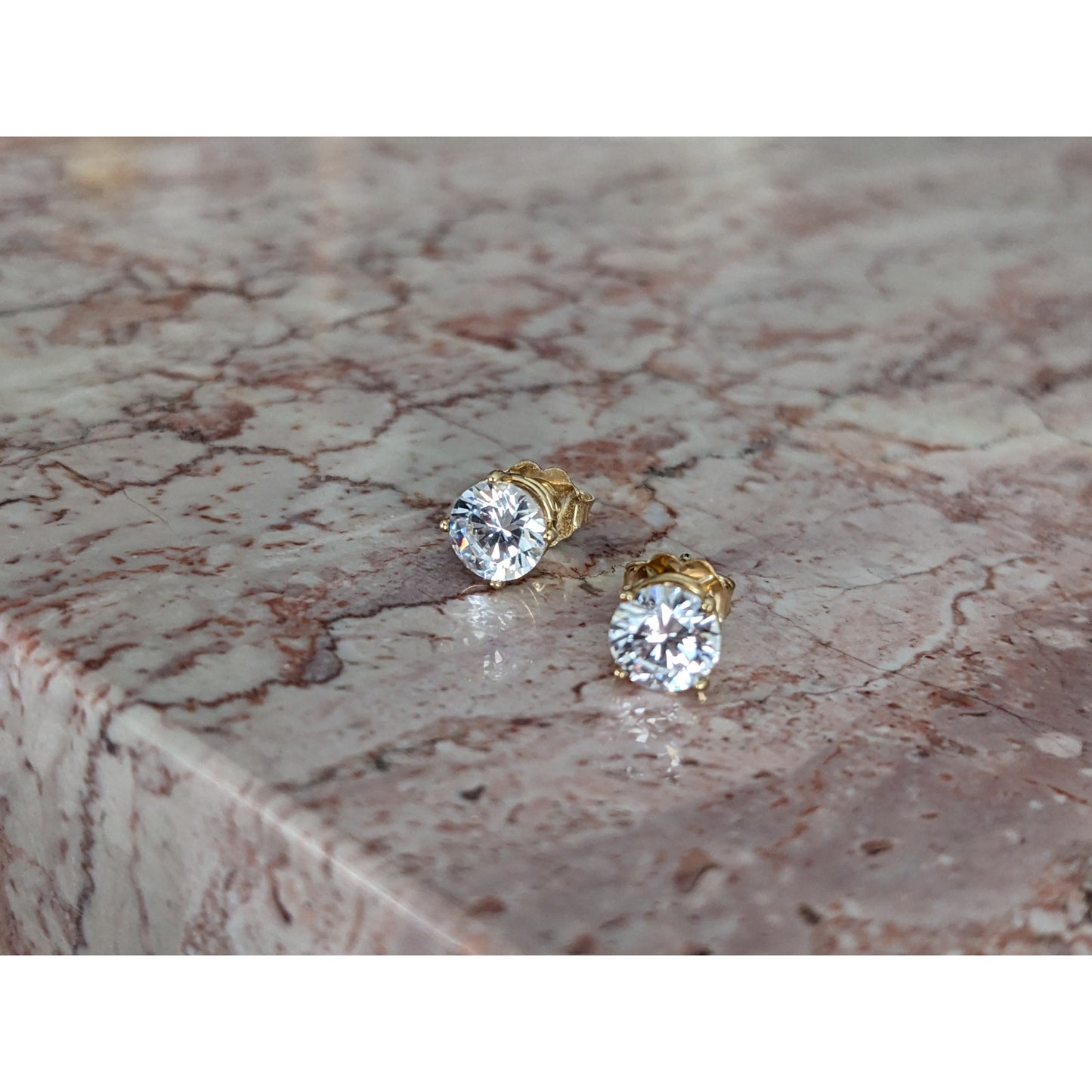 Estate 14k Yellow Gold White CZ Stones Stud Earrings