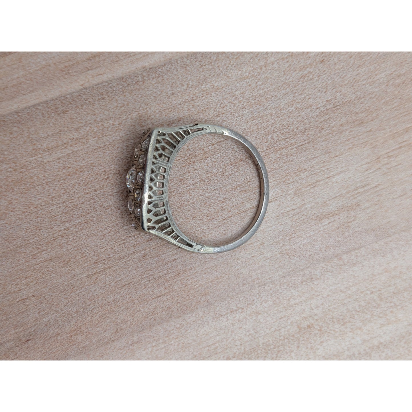 Antique 18k White Gold Cluster Ring Size 5.25 w/ 0.75cttw Diamonds