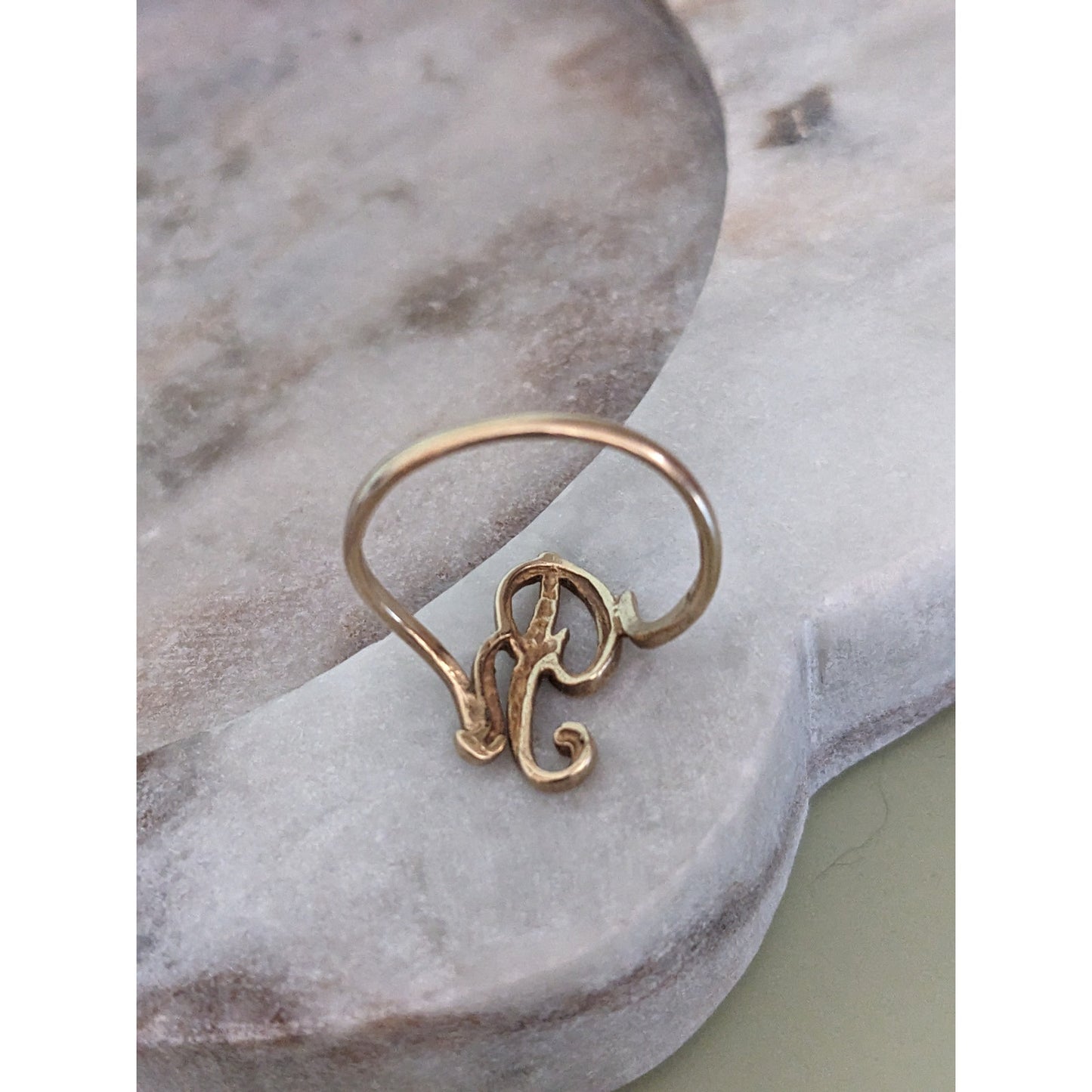 Vintage 10k Yellow Gold "B" Monogram Cursive Letter Ring Size 7.75