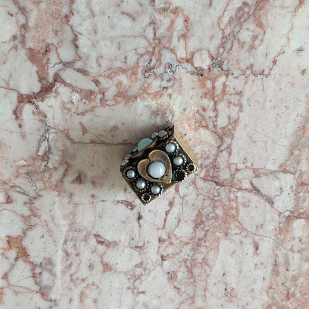 FLAW Vintage Unmarked 10k Gold Slide Charm with Faux Pearls