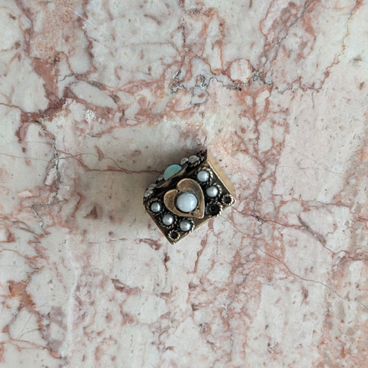 FLAW Vintage Unmarked 10k Gold Slide Charm with Faux Pearls