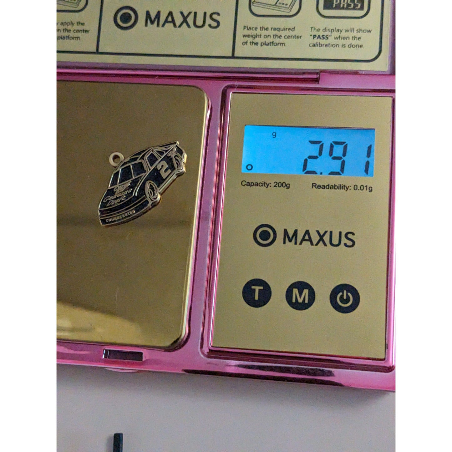 Estate 14k Yellow Gold with Black Enamel Nascar Thunderbird Pendant