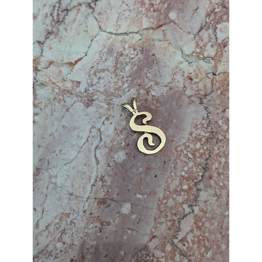 Estate 12k Yellow Gold "S" Letter Initial Charm Pendant
