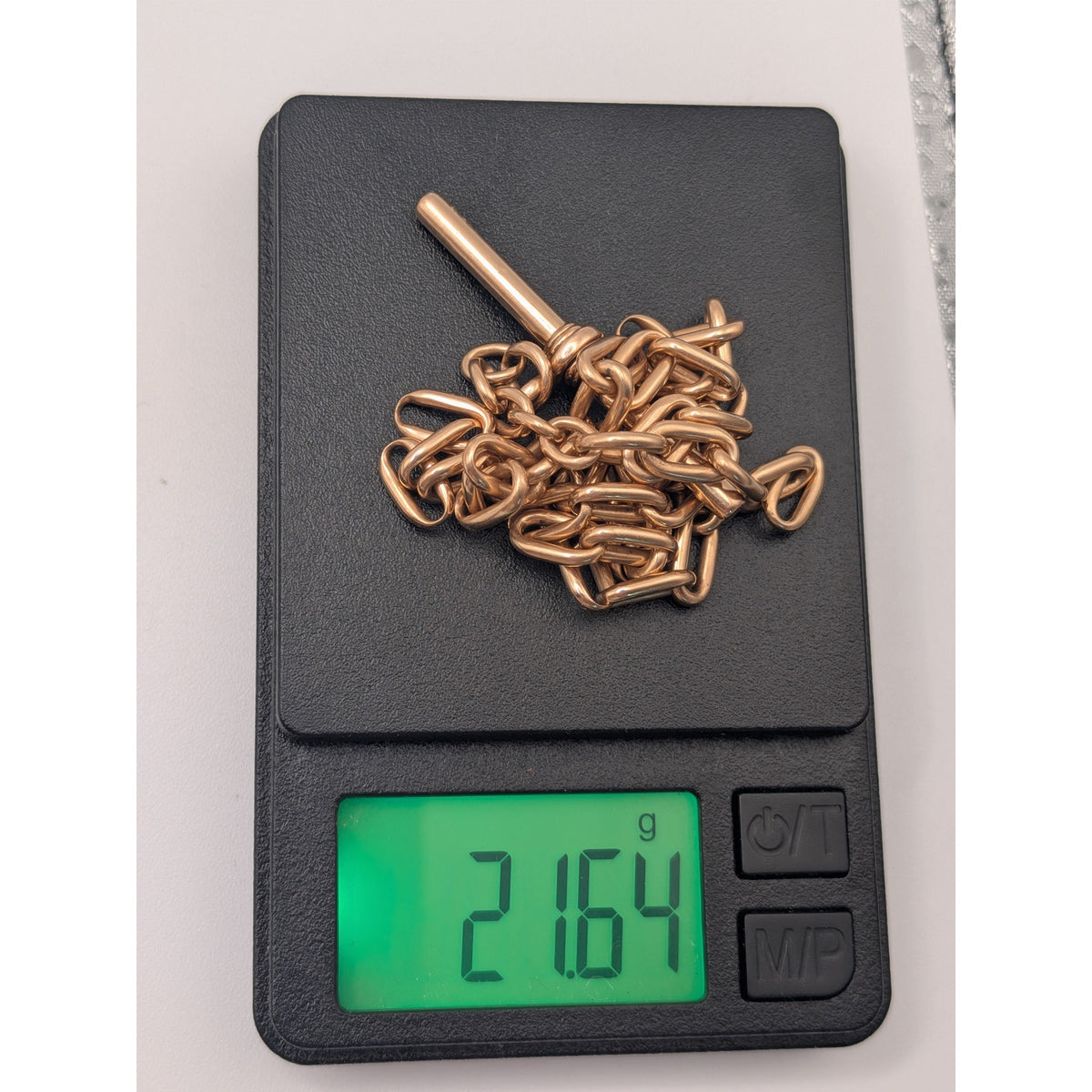 Vintage 14k Solid Gold Trombone Link Albert Watch Chain with T-Bar