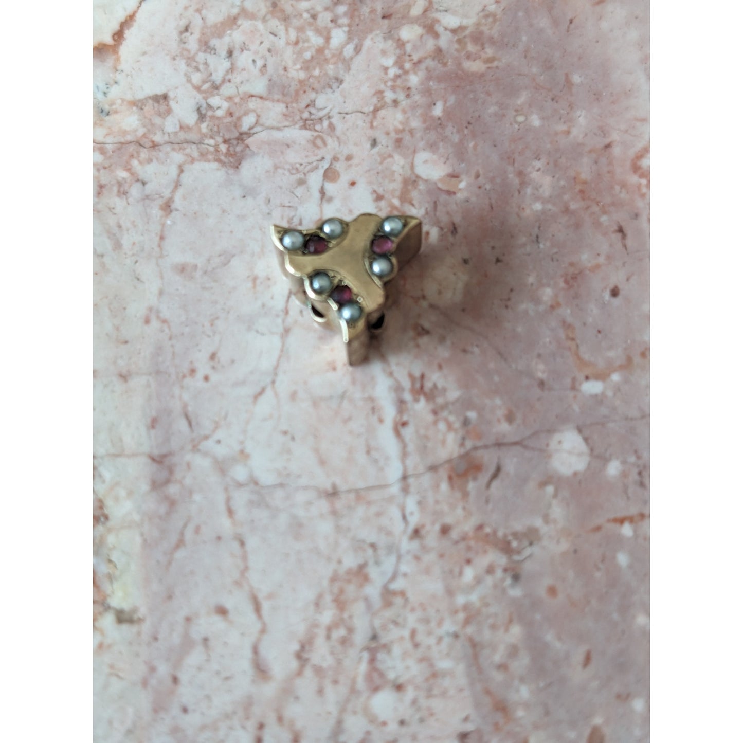 Vintage Unmarked 10k Gold Triangle Geometric Slider Charm Pink and White Stones