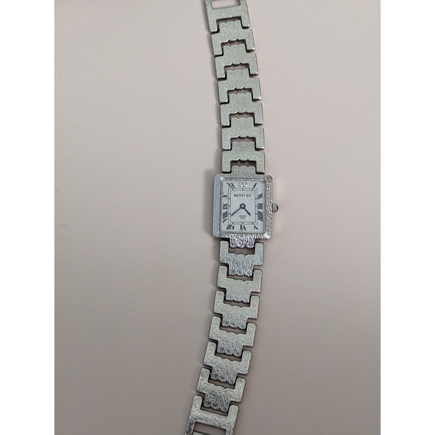 Vintage Andre Mouche Silver Tone Bangle Watch with Blue Floral Enamel Working