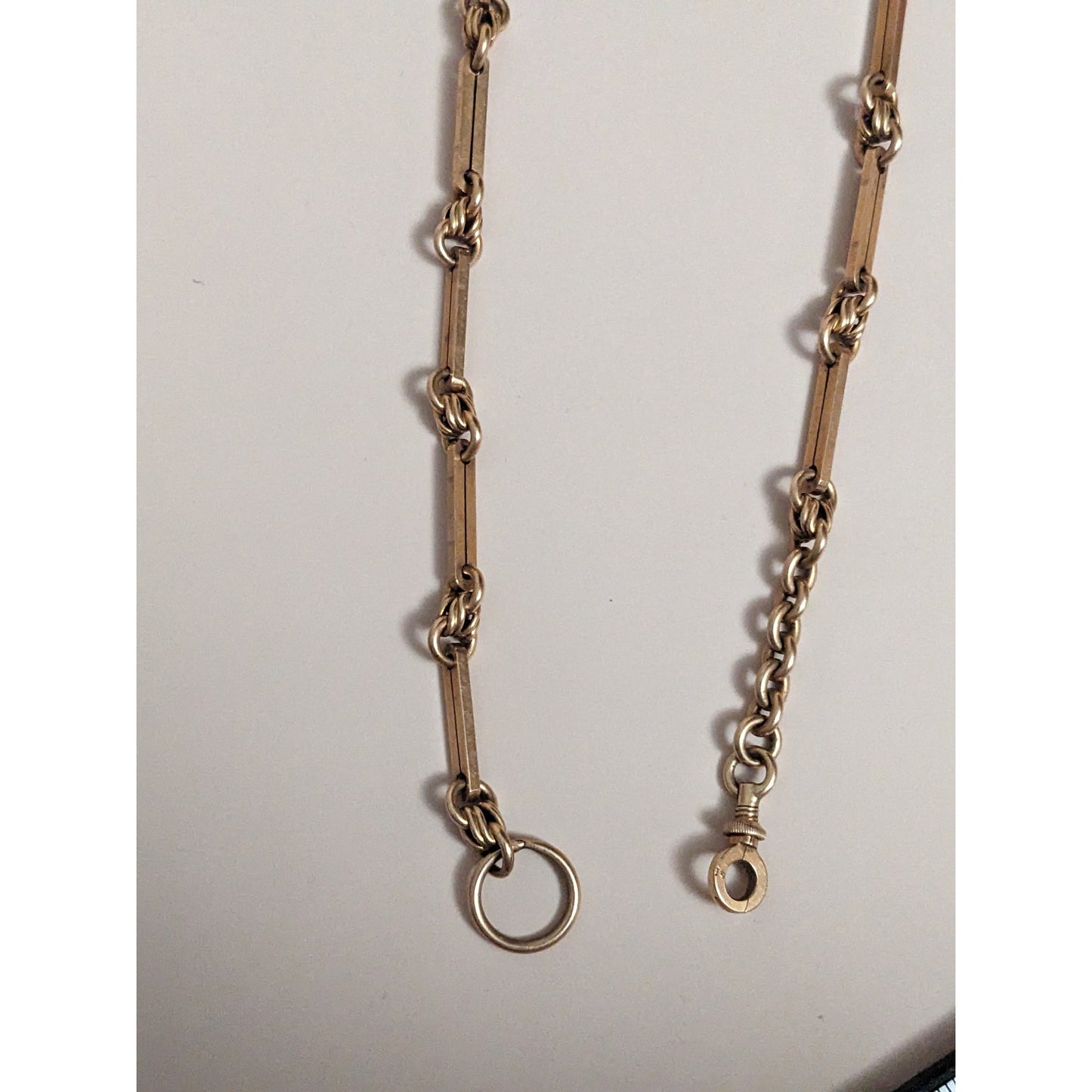 FLAW Antique Unmarked 14k Yellow Gold Paper Clip And Knots Fob Chain