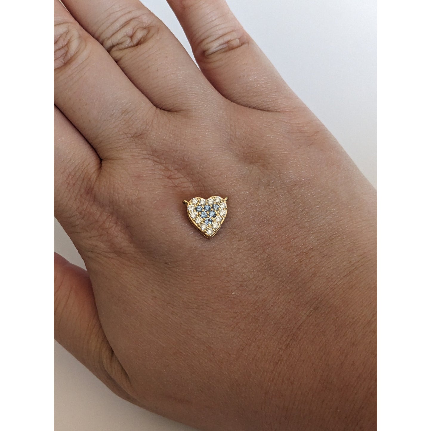 Custom 18k Yellow Gold Mini Heart Benitoites and Diamonds Cluster Charm Pendant