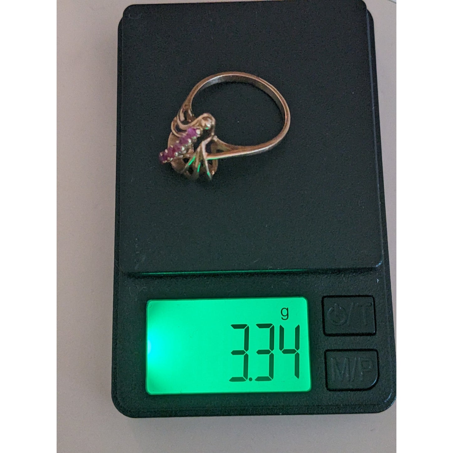Vintage USSR 14k 1950s Gold Cocktail Abstract Ring with Lab Rubies Size 8.25