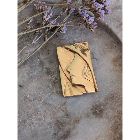 Vintage 14k Yellow Gold Women Side Profile Brooch / Pendant