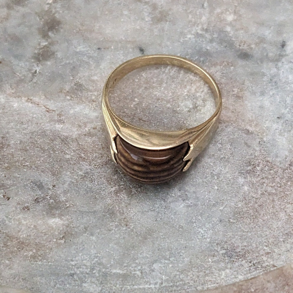Vintage 14k Yellow Gold Tiger's Eye Band Ring Size 8.25