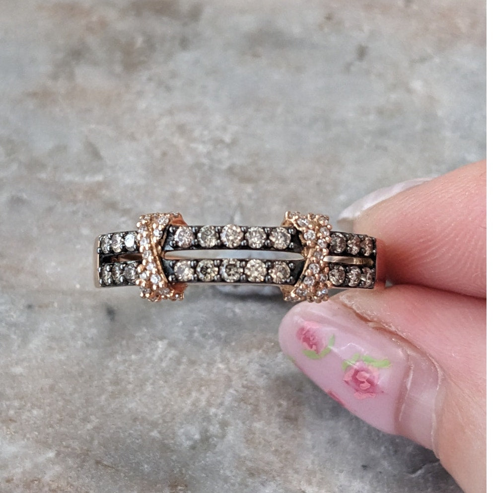 Estate 14k Rose Gold Le Vian Light Brown Diamond Ring Size 12