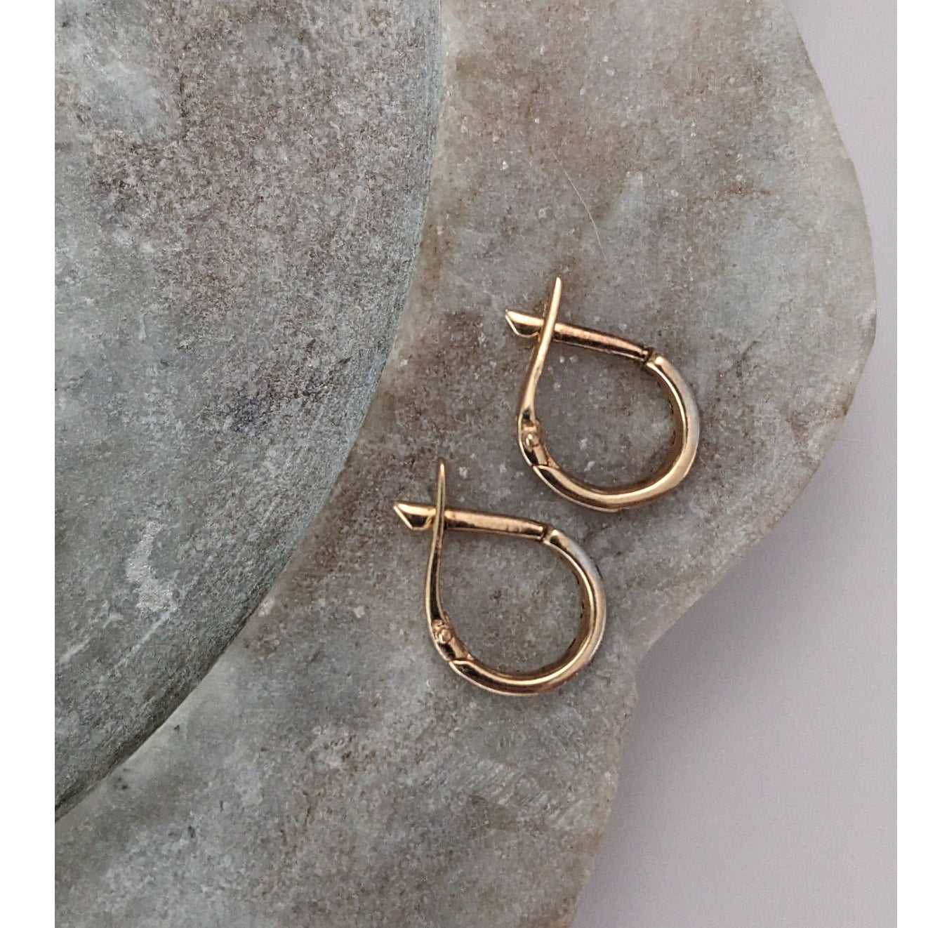 Vintage 14k Yellow Gold Dainty Tiny Hoops with Diamonds Earring