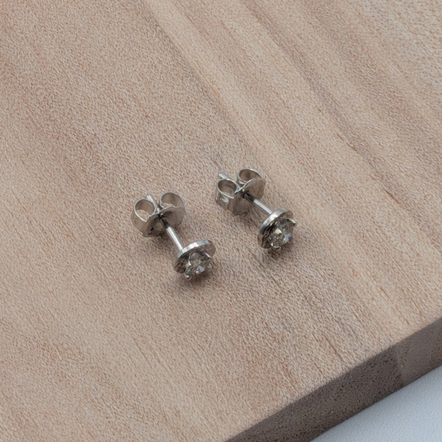 Estate 14k White Gold Illusion Studs with Diamond Center