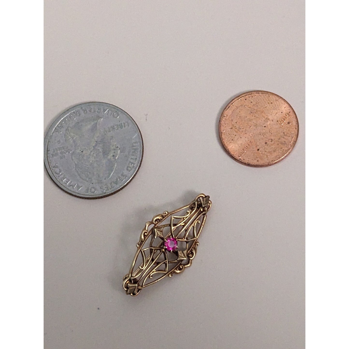 Antique 14k Gold Mini Dainty Pink Glass Victorian Flower Brooch