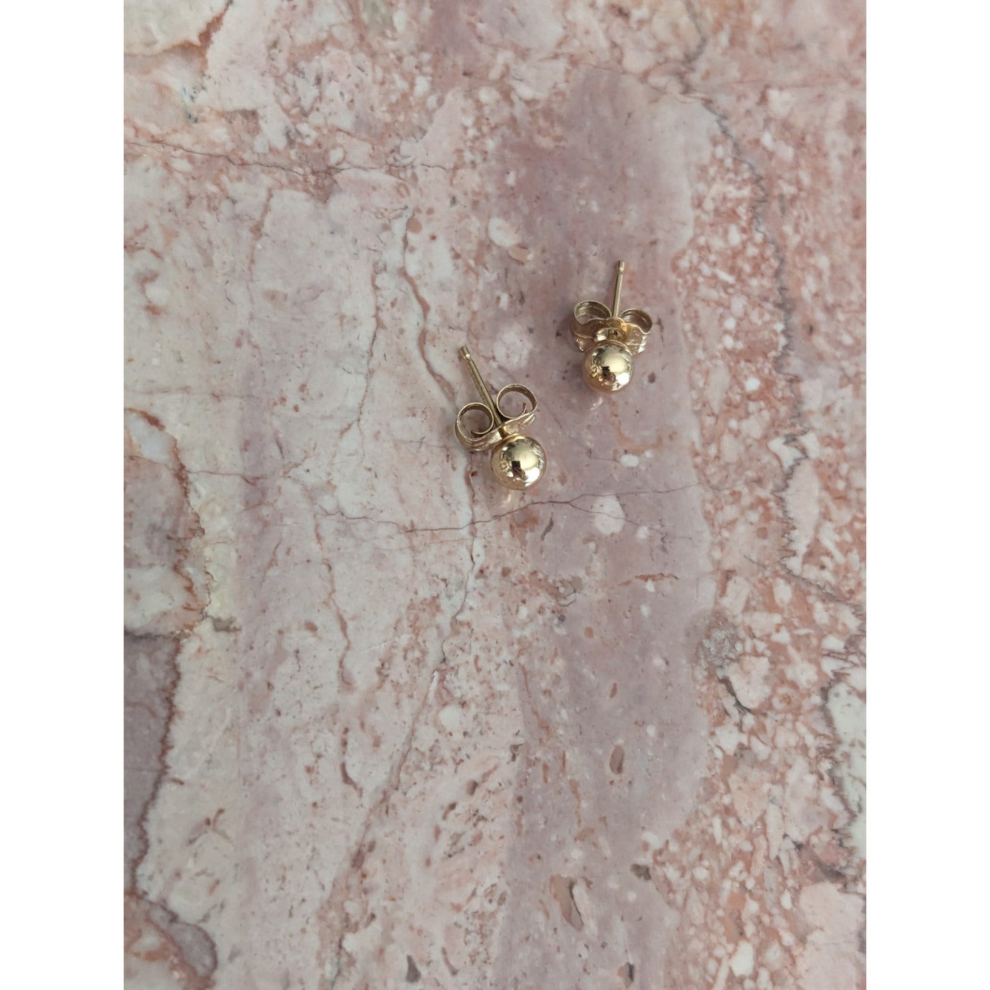 Estate 14k Yellow Gold Hollow DAINTY SUPER TINY Simple Ball Stud Earrings