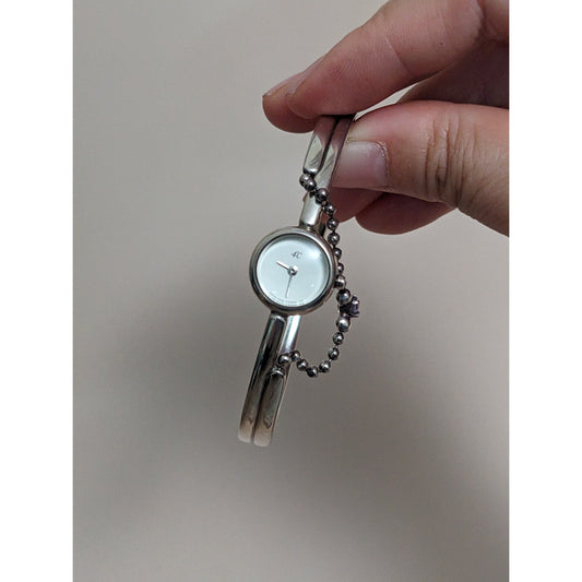 Vintage Andre Mouche Silver Tone Bangle Watch with Blue Floral Enamel Working