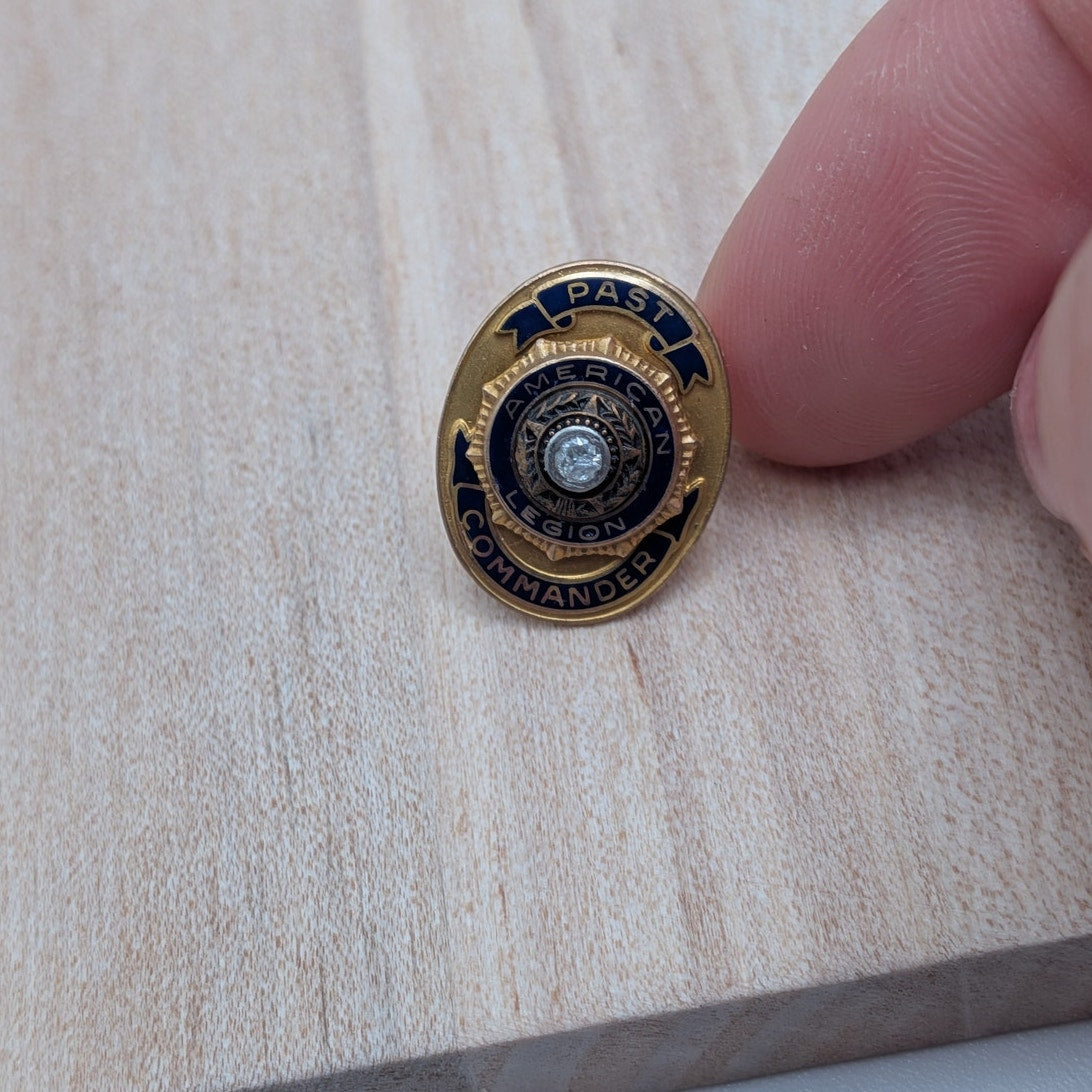 Vintage 10k Gold American Legion Past Post Commander Pin With Diamond (NO BACK)